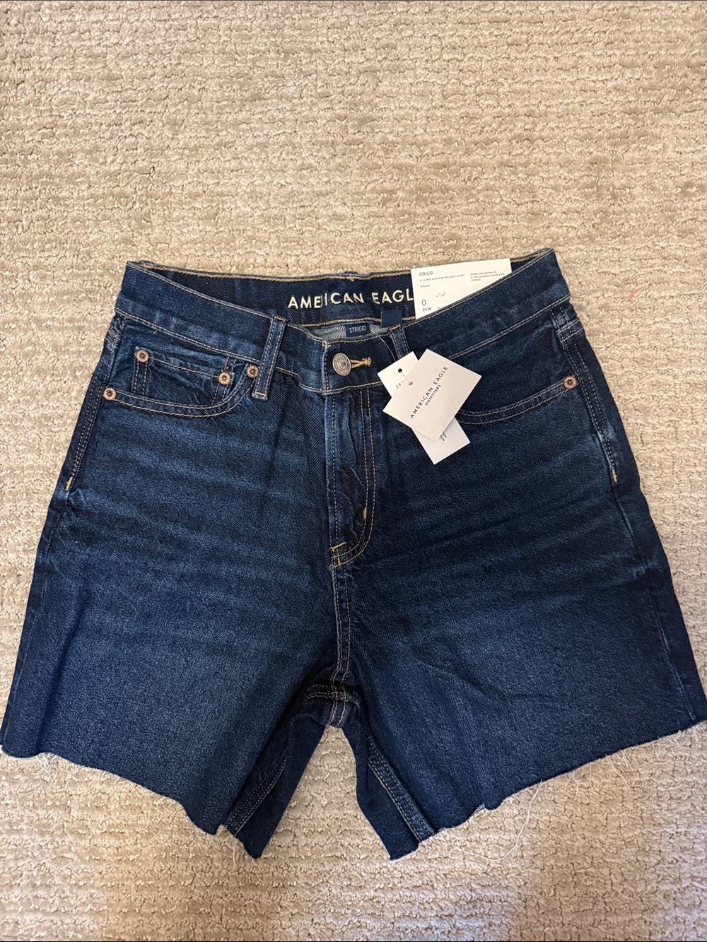American Eagle Outfitters High Waist Denim Shorts - Dark Blue